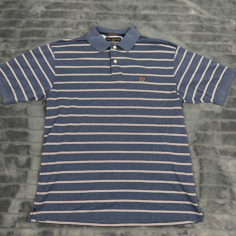 Tommy Hilfiger Golf Mens Blue Striped Mercerized Cotton Polo Shirt Size M 14567